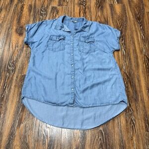 Cato Shirt Women's Size 18/20W Denim Chambray Lyocell Short Button Pearl Snap